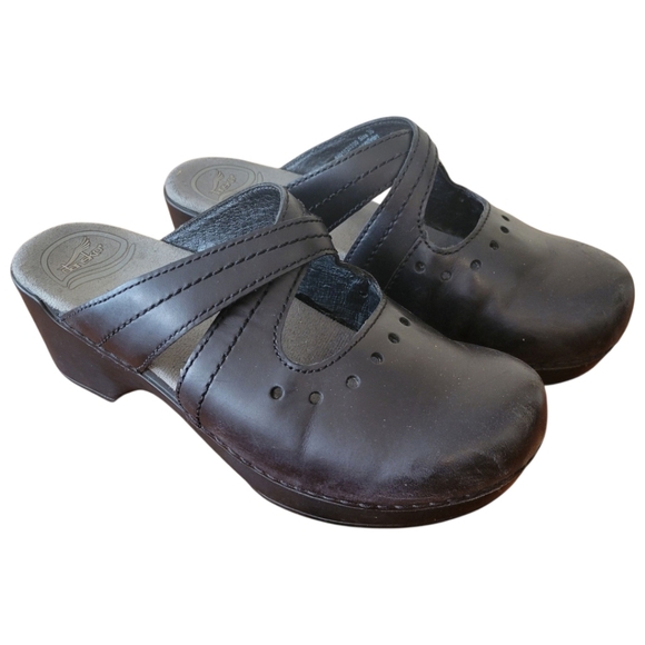 Dansko Black Leather Slip-on Clogs Size 36 - Picture 1 of 7